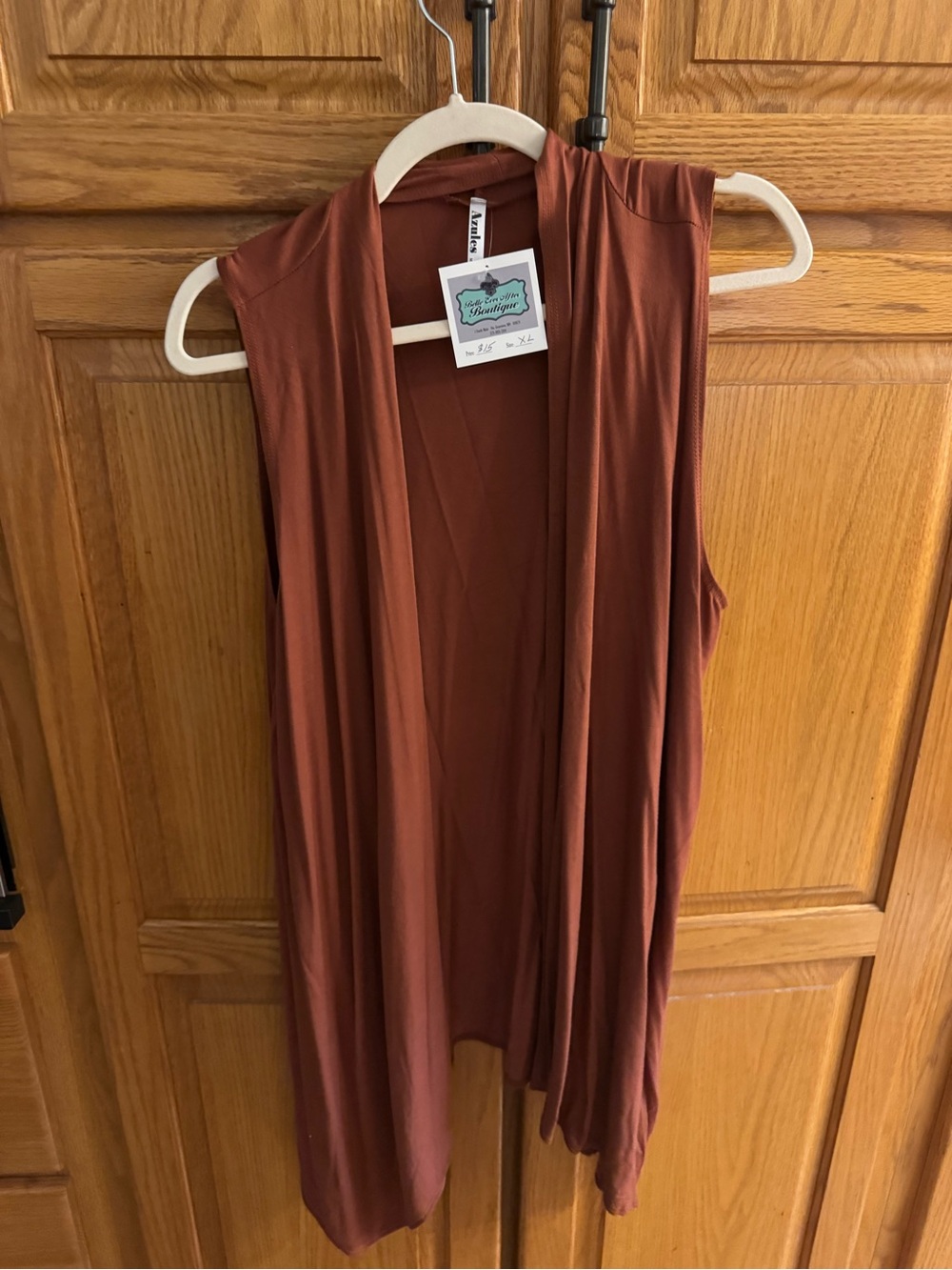 Azules Draped Sleeveless Open-Front Tank - Rust Brown